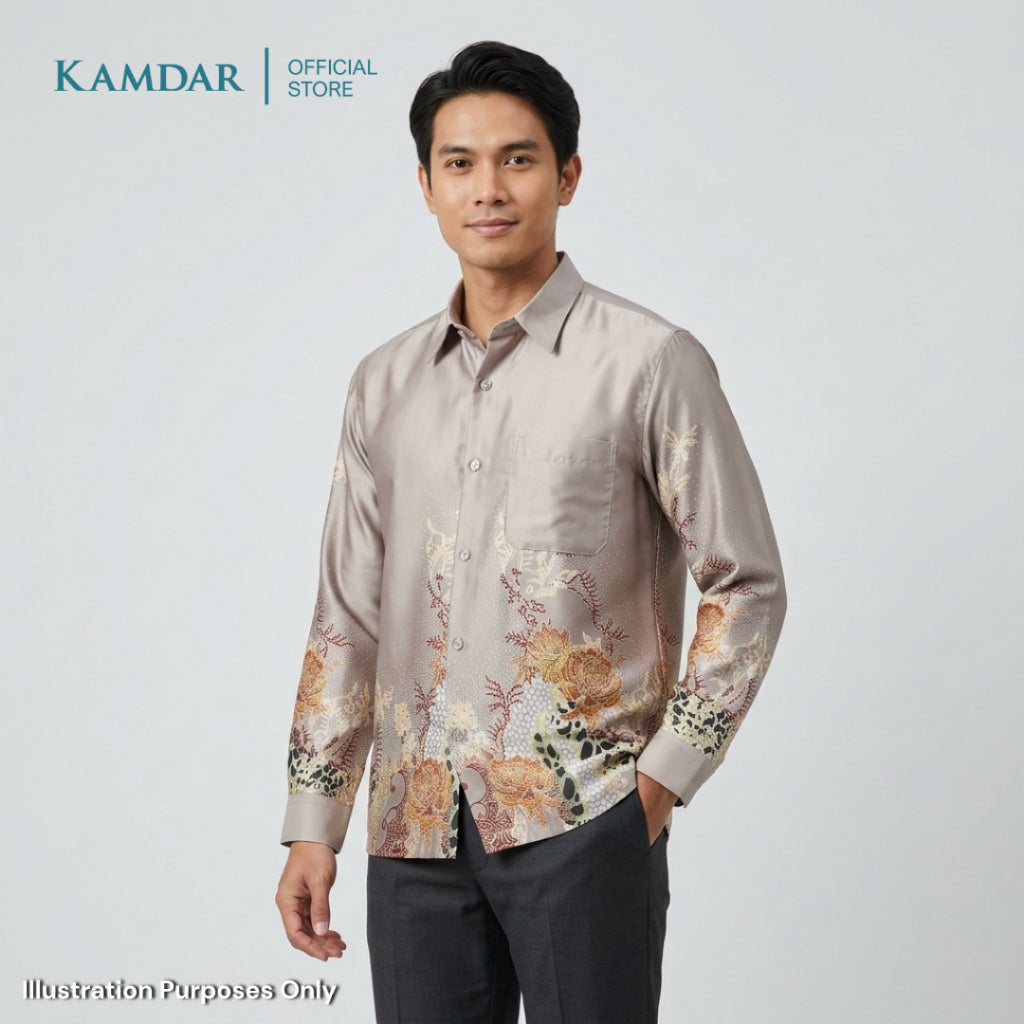 KAMDAR – Seroja Batik Shirt Comfort Fit Long Sleeves | Corak Bunga Peoni