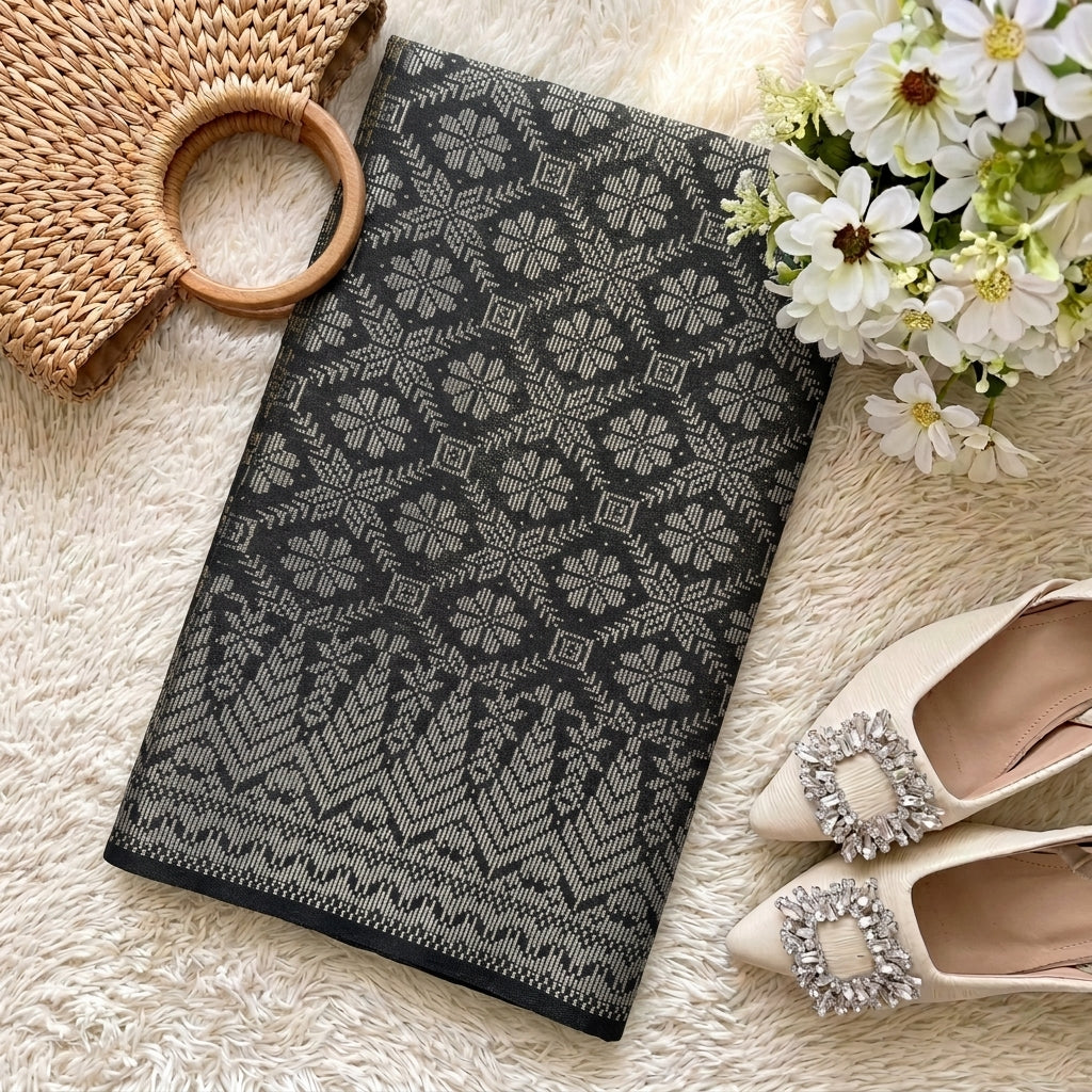 KAMDAR – Bunga Tanjung Songket Metallic Kain Pasang | Songket Tradisional Berkualiti – 2M/4M