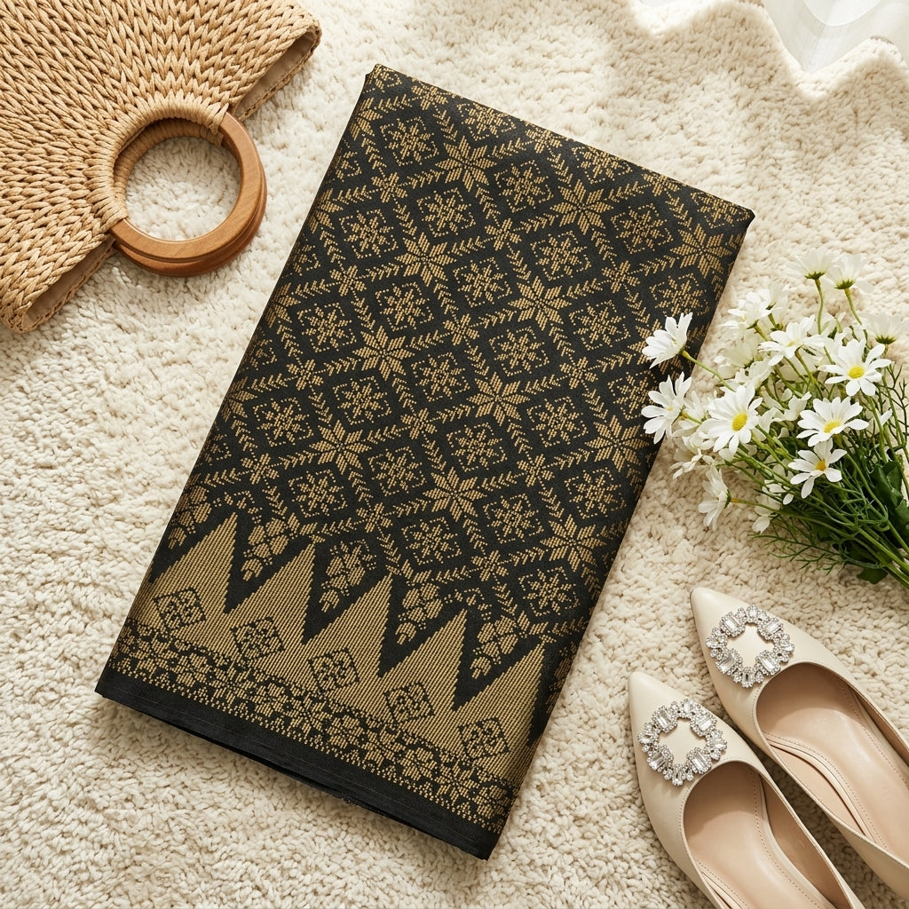 KAMDAR – Bunga Tanjung Songket Metallic Kain Pasang | Songket Tradisional Berkualiti – 2M/4M