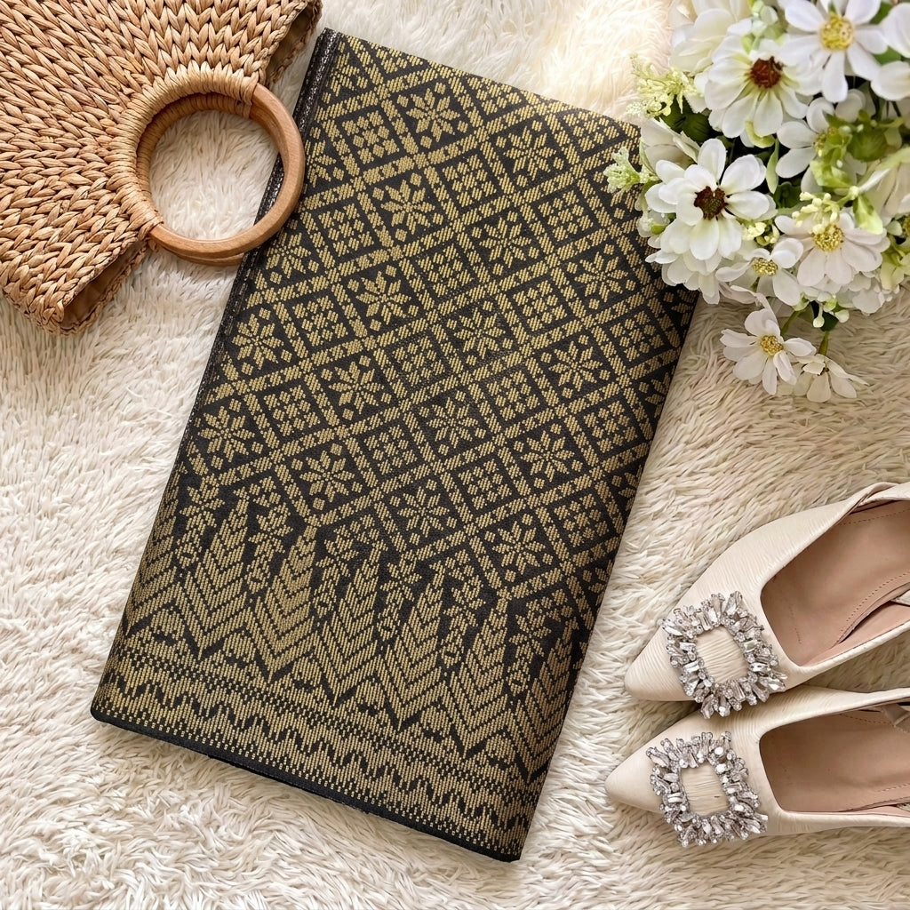 KAMDAR – Bunga Tanjung Songket Metallic Kain Pasang | Songket Tradisional Berkualiti – 2M/4M