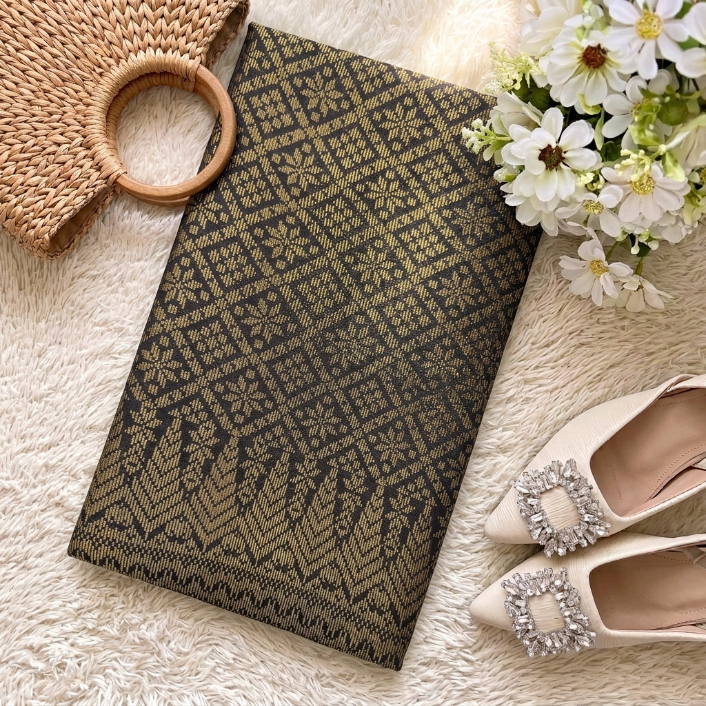 KAMDAR – Bunga Tanjung Songket Metallic Kain Pasang | Songket Tradisional Berkualiti – 2M/4M