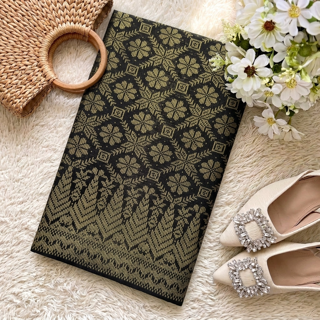 KAMDAR – Bunga Tanjung Songket Metallic Kain Pasang | Songket Tradisional Berkualiti – 2M/4M