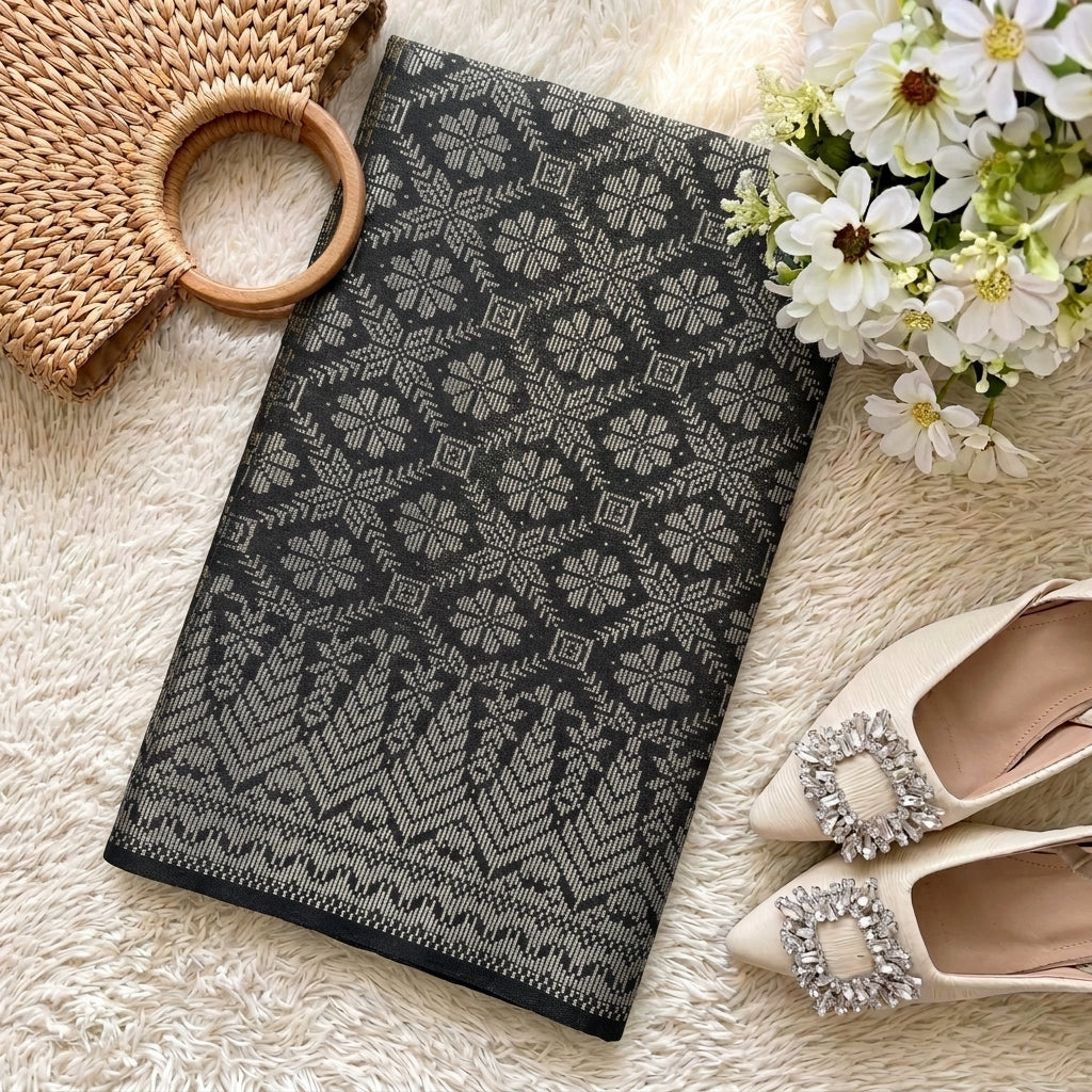 KAMDAR – Bunga Tanjung Songket Metallic Kain Pasang | Songket Tradisional Berkualiti – 2M/4M
