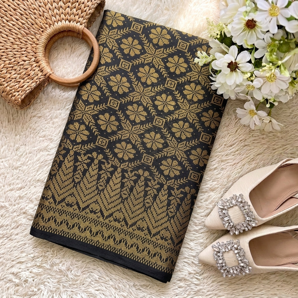 KAMDAR – Bunga Tanjung Songket Metallic Kain Pasang | Songket Tradisional Berkualiti – 2M/4M