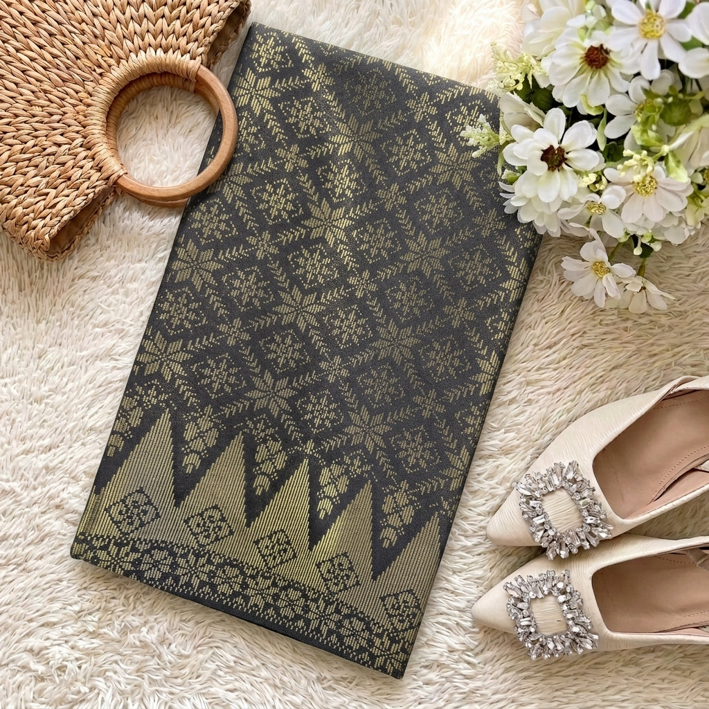 KAMDAR – Bunga Tanjung Songket Metallic Kain Pasang | Songket Tradisional Berkualiti – 2M/4M