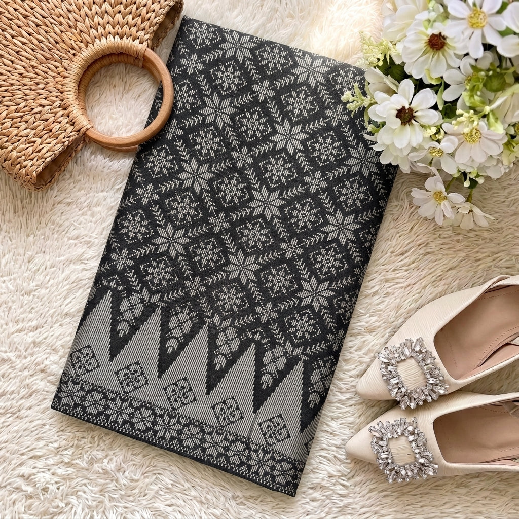 KAMDAR – Bunga Tanjung Songket Metallic Kain Pasang | Songket Tradisional Berkualiti – 2M/4M