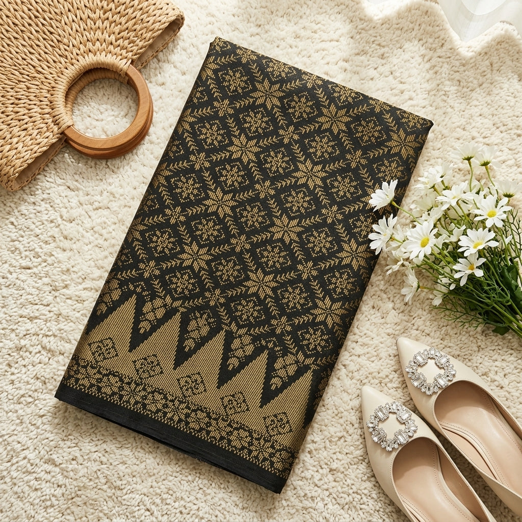 KAMDAR – Bunga Tanjung Songket Metallic Kain Pasang | Songket Tradisional Berkualiti – 2M/4M