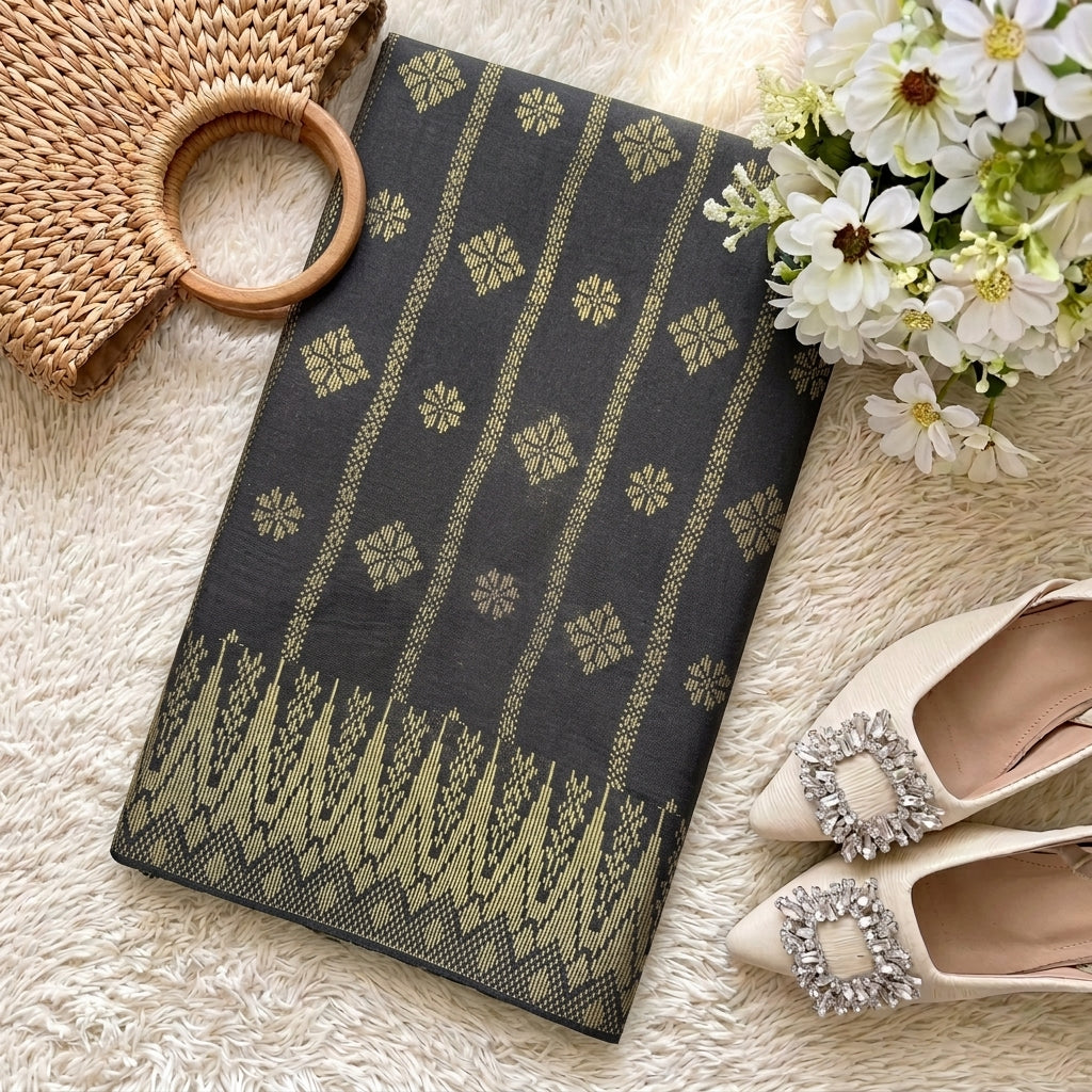 KAMDAR – Bunga Tanjung Songket Metallic Kain Pasang | Songket Tradisional Berkualiti – 2M/4M