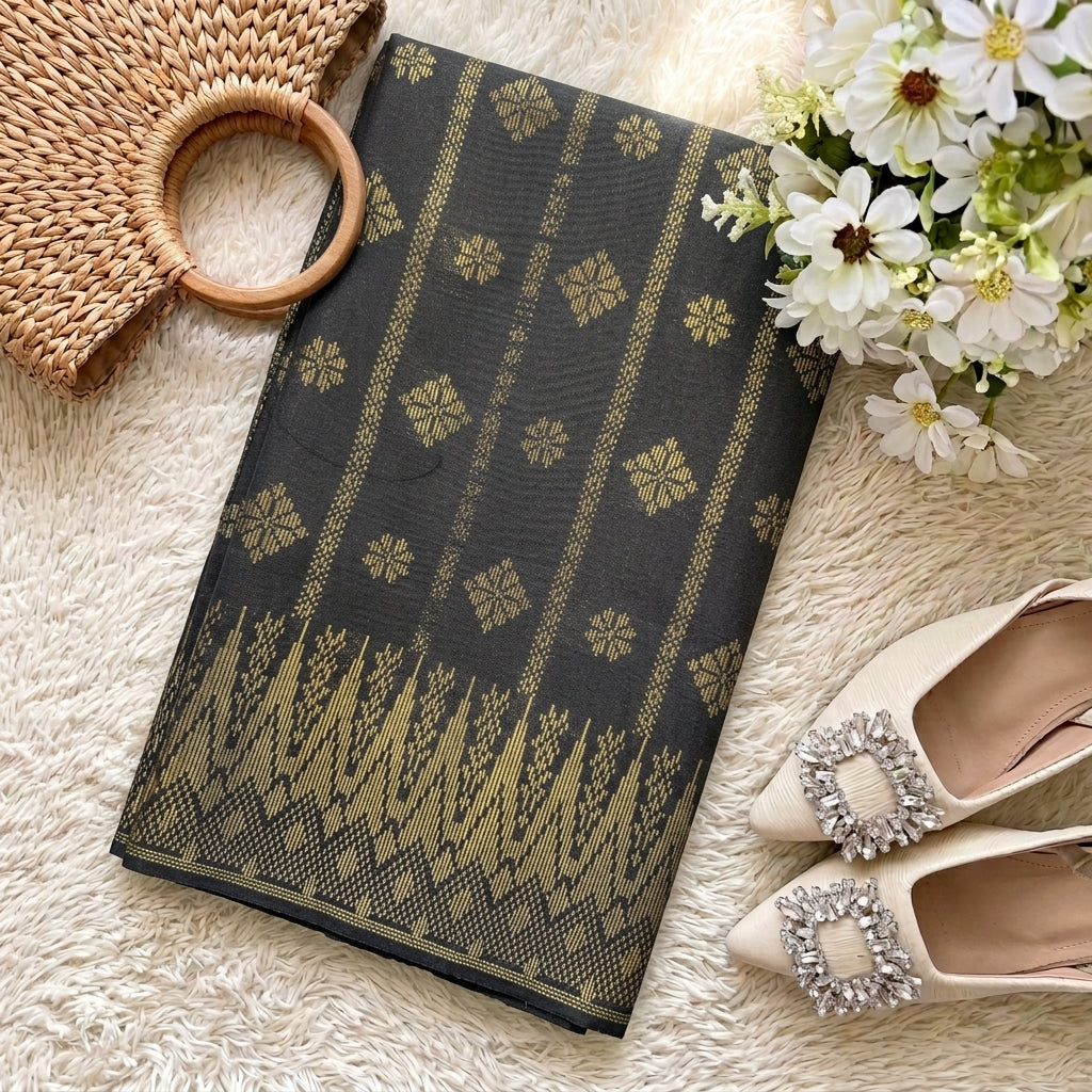 KAMDAR – Bunga Tanjung Songket Metallic Kain Pasang | Songket Tradisional Berkualiti – 2M/4M