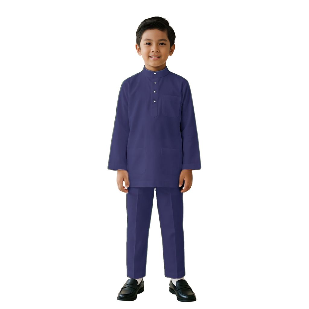 KAMDAR Khalish Modern Cekak Musang Baju Melayu Budak Lelaki Kain Cotton Free Butang