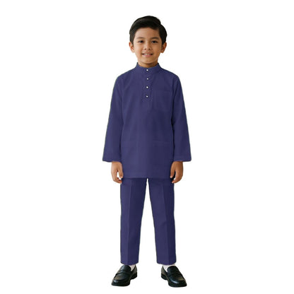 KAMDAR Khalish Modern Cekak Musang Baju Melayu Budak Lelaki Kain Cotton Free Butang