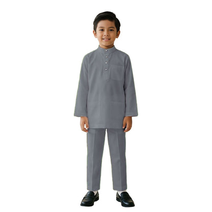 KAMDAR Khalish Modern Cekak Musang Baju Melayu Budak Lelaki Kain Cotton Free Butang