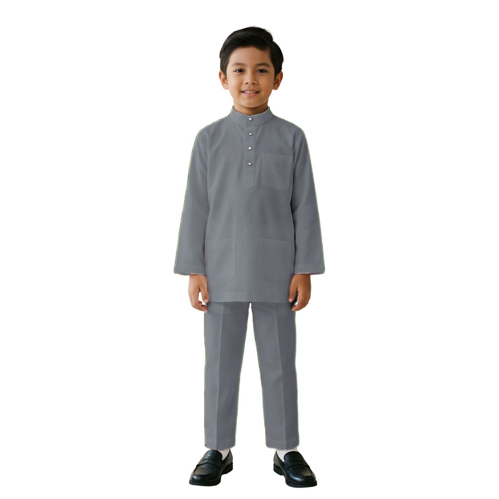 KAMDAR Khalish Modern Cekak Musang Baju Melayu Budak Lelaki Kain Cotton Free Butang