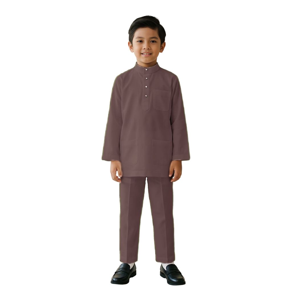 KAMDAR Khalish Modern Cekak Musang Baju Melayu Budak Lelaki Kain Cotton Free Butang