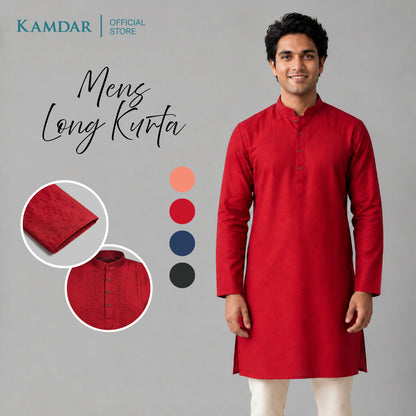 KAMDAR – Baju Kurta Panjang Lelaki Corak Chikan Kain Plain | Baju Deepavali Lelaki