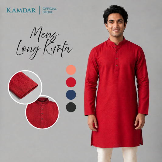 KAMDAR – Baju Kurta Panjang Lelaki Corak Chikan Kain Plain | Baju Deepavali Lelaki