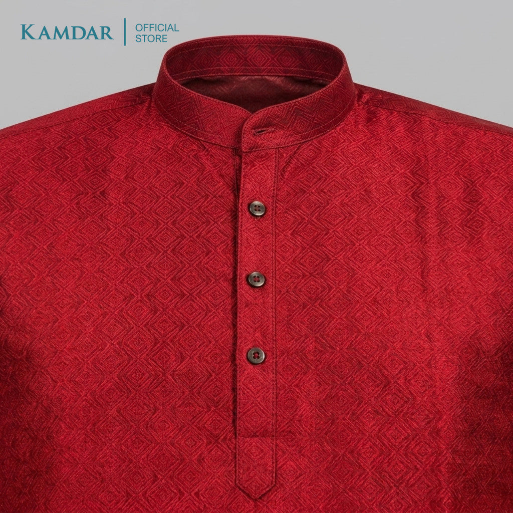 KAMDAR – Baju Kurta Panjang Lelaki Corak Chikan Kain Plain | Baju Deepavali Lelaki