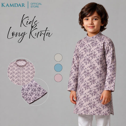 KAMDAR – Zayan Set Kurta Panjang Kanak-Kanak | Baju Etnik Poliester Premium | Pakaian Rasmi Budak Lelaki Saiz 11–16