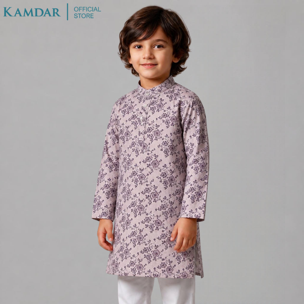 KAMDAR – Zayan Set Kurta Panjang Kanak-Kanak | Baju Etnik Poliester Premium | Pakaian Rasmi Budak Lelaki Saiz 11–16