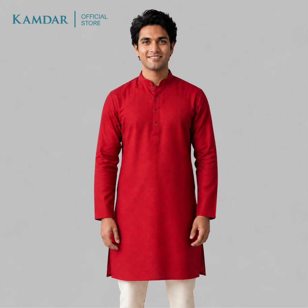 KAMDAR – Baju Kurta Panjang Lelaki Corak Chikan Kain Plain | Baju Deepavali Lelaki
