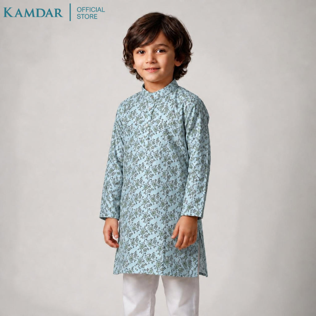 KAMDAR – Zayan Set Kurta Panjang Kanak-Kanak | Baju Etnik Poliester Premium | Pakaian Rasmi Budak Lelaki Saiz 11–16