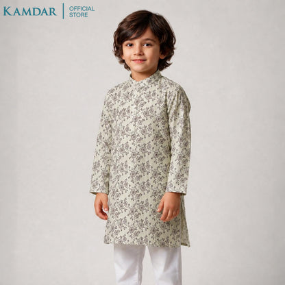 KAMDAR – Zayan Set Kurta Panjang Kanak-Kanak | Baju Etnik Poliester Premium | Pakaian Rasmi Budak Lelaki Saiz 11–16