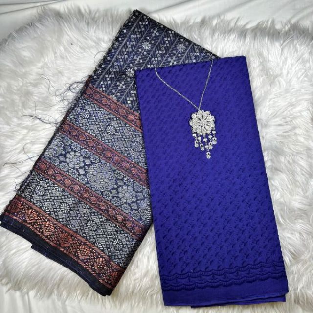 KAMDAR Combo Set Kain Cotton Eyelet & Matching Songket  Kain Pasang - Ironless & Tak Jarang