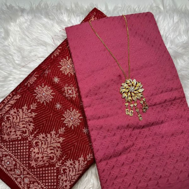 KAMDAR Combo Set Kain Cotton Eyelet & Matching Songket  Kain Pasang - Ironless & Tak Jarang