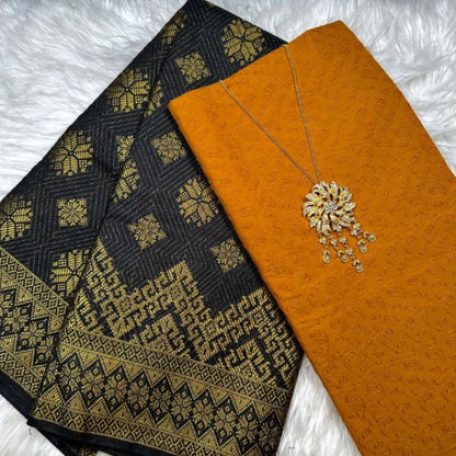 KAMDAR Combo Set Kain Cotton Eyelet & Matching Songket  Kain Pasang - Ironless & Tak Jarang