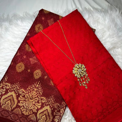 KAMDAR Combo Set Kain Cotton Eyelet & Matching Songket  Kain Pasang - Ironless & Tak Jarang