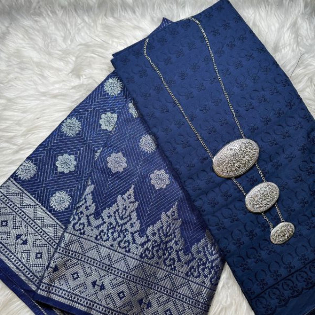 KAMDAR Combo Set Kain Cotton Eyelet & Matching Songket  Kain Pasang - Ironless & Tak Jarang