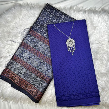 KAMDAR Combo Set Kain Cotton Eyelet & Matching Songket  Kain Pasang - Ironless & Tak Jarang
