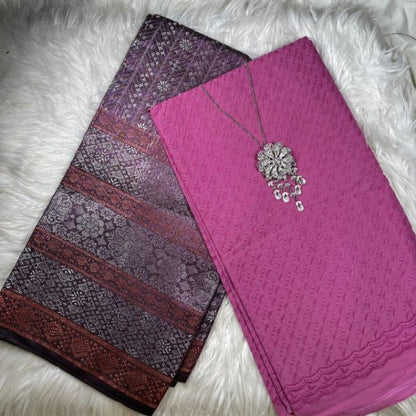 KAMDAR Combo Set Kain Cotton Eyelet & Matching Songket  Kain Pasang - Ironless & Tak Jarang