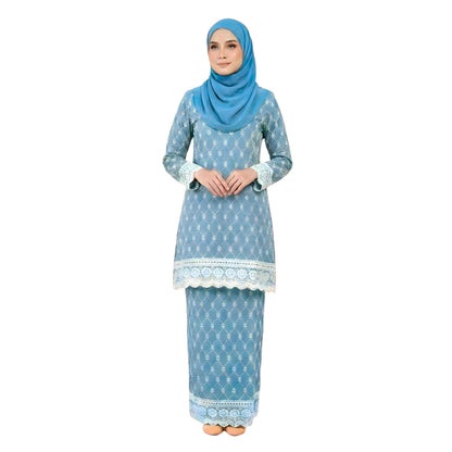 KAMDAR Nayara Kurung Modern Riau Cotton • White Embroidery • Full Elastic • S–2XL