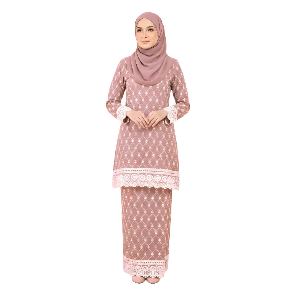 KAMDAR Nayara Kurung Modern Riau Cotton • White Embroidery • Full Elastic • S–2XL