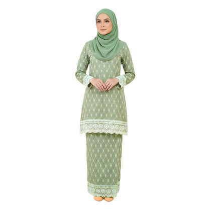 KAMDAR Nayara Kurung Modern Riau Cotton • White Embroidery • Full Elastic • S–2XL