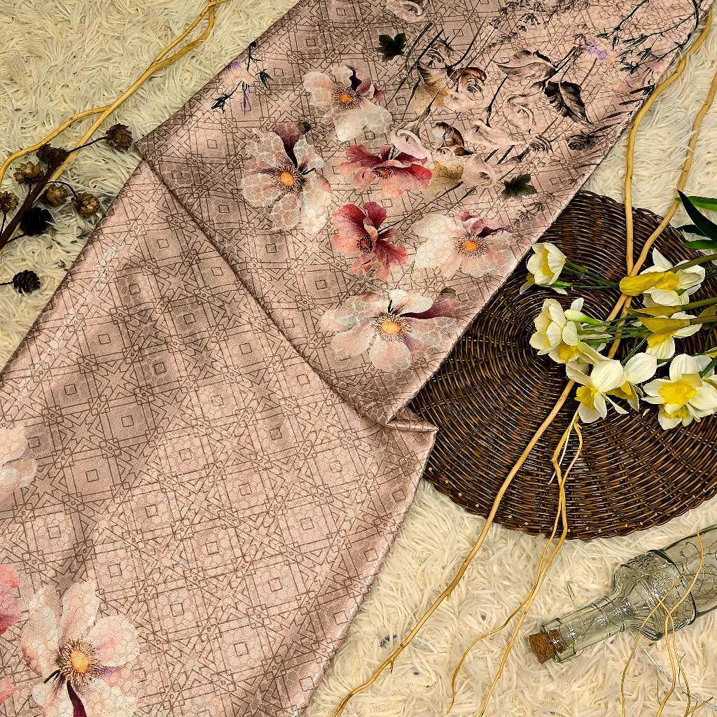 KAMDAR – Ivory Satin Digital Prints | Bunga Magnolia | Corak Digital Moden