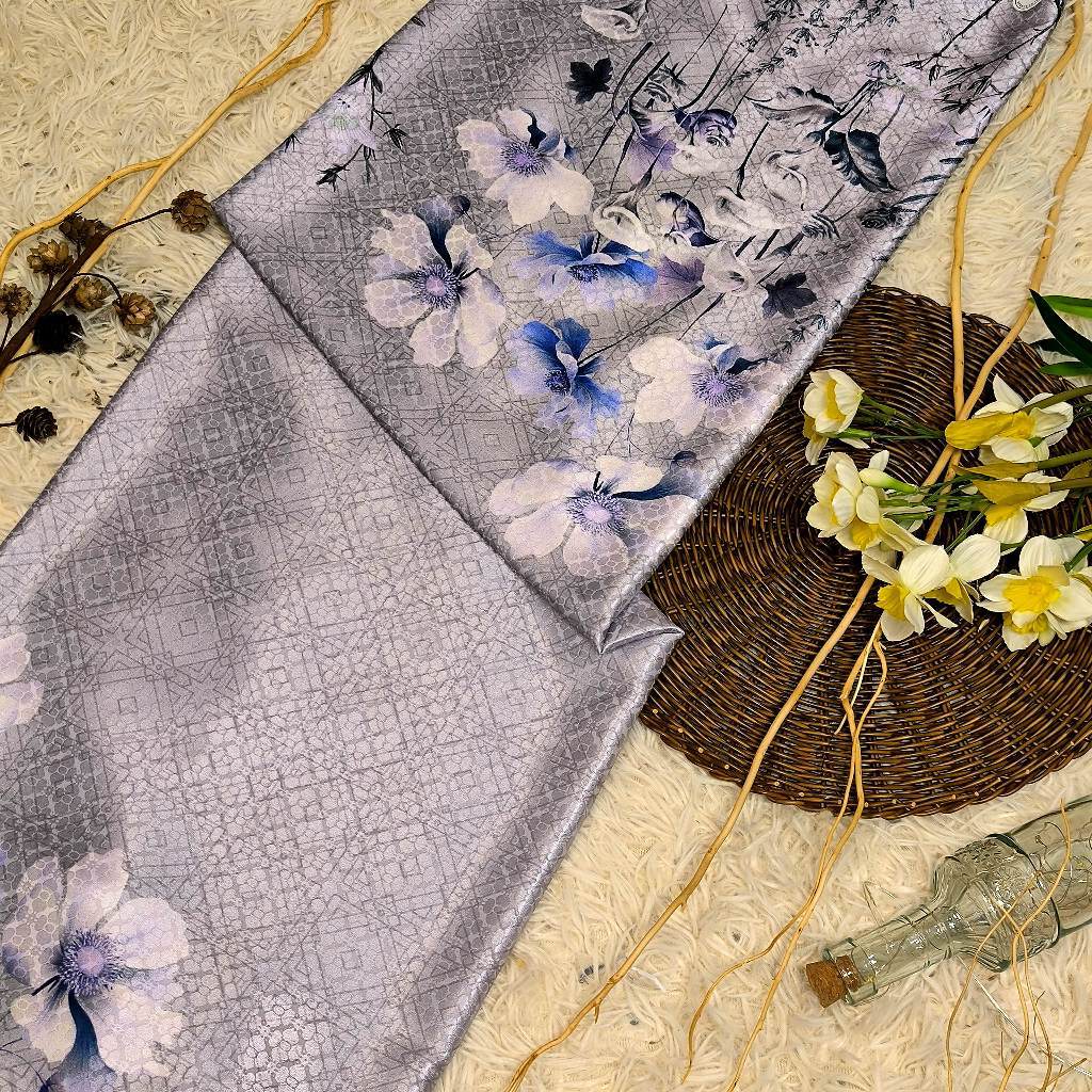 KAMDAR – Ivory Satin Digital Prints | Bunga Magnolia | Corak Digital Moden