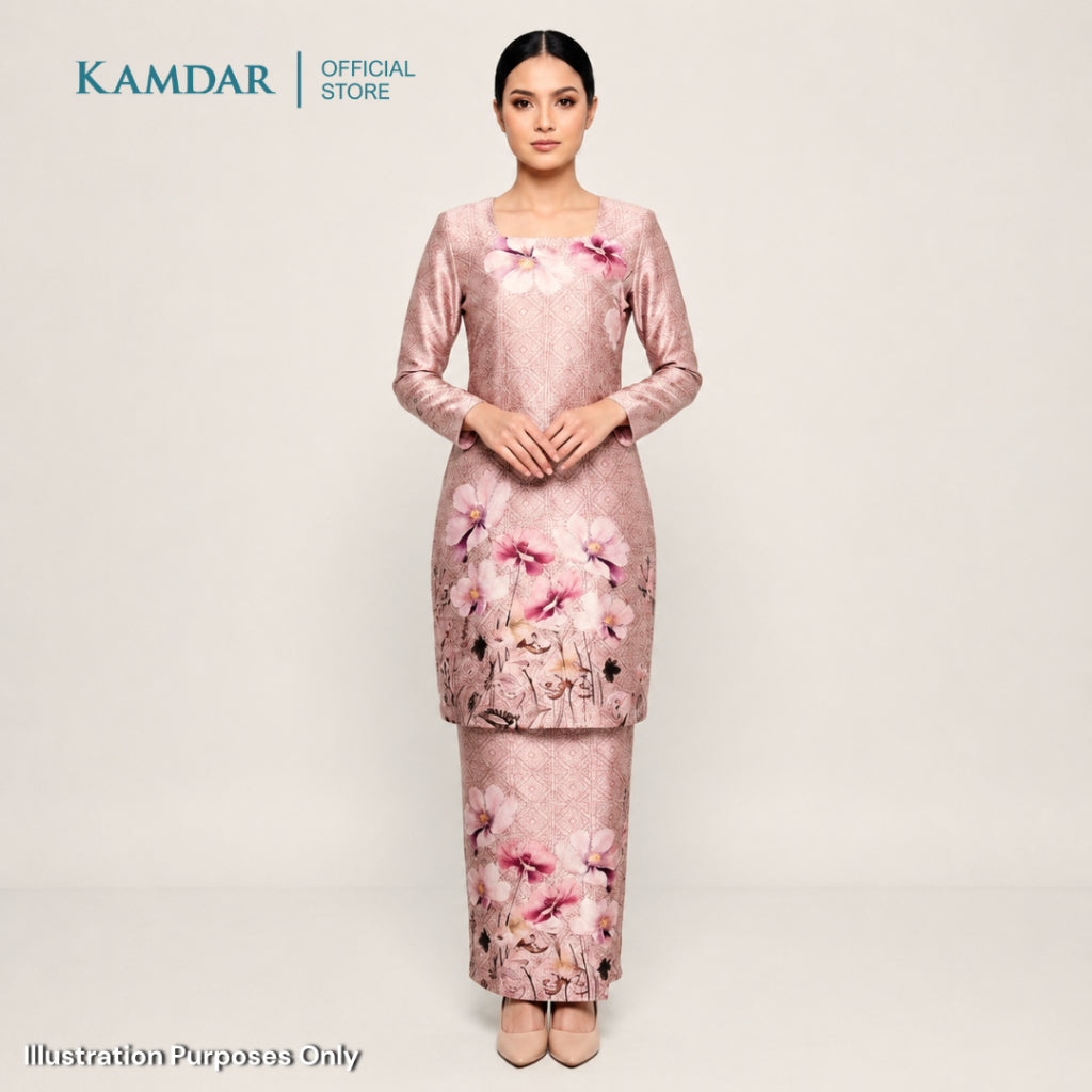 KAMDAR – Ivory Satin Digital Prints | Bunga Magnolia | Corak Digital Moden