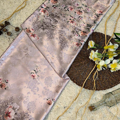 KAMDAR – Ivory Satin Digital Prints | Bunga Magnolia | Corak Digital Moden