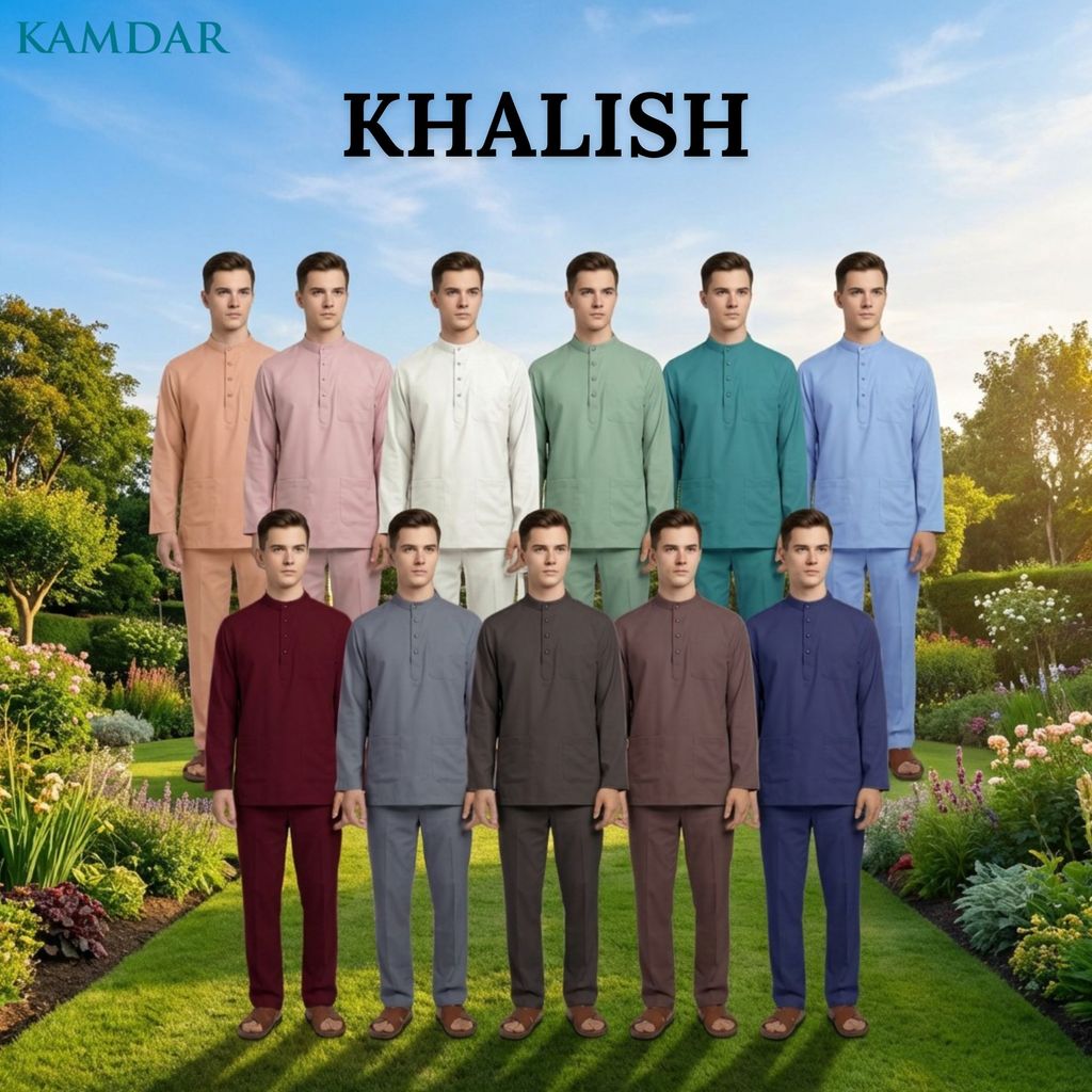 KAMDAR Khalish Modern Cekak Musang Baju Melayu Dewasa Kain Cotton Free Butang