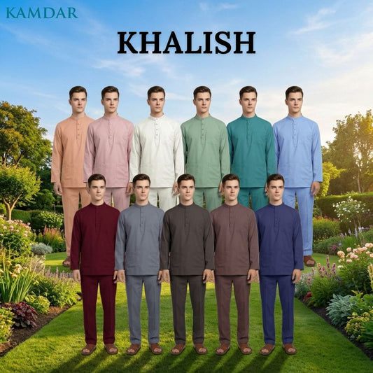 KAMDAR Khalish Modern Cekak Musang Baju Melayu Dewasa Kain Cotton Free Butang