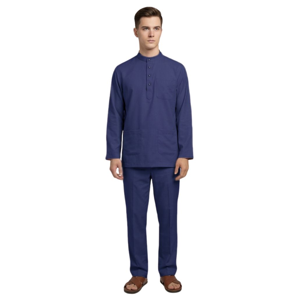 KAMDAR Khalish Modern Cekak Musang Baju Melayu Dewasa Kain Cotton Free Butang