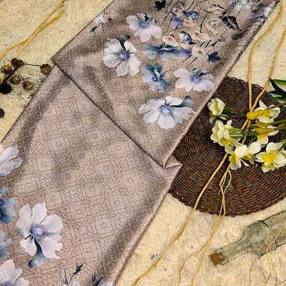 KAMDAR – Ivory Satin Digital Prints | Bunga Magnolia | Corak Digital Moden