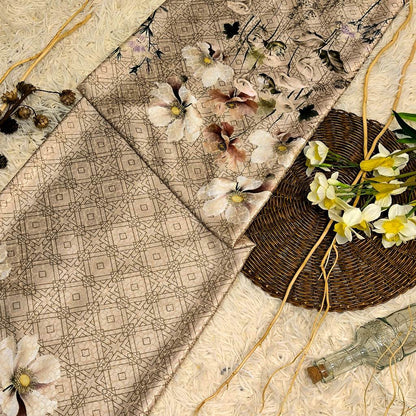 KAMDAR – Ivory Satin Digital Prints | Bunga Magnolia | Corak Digital Moden