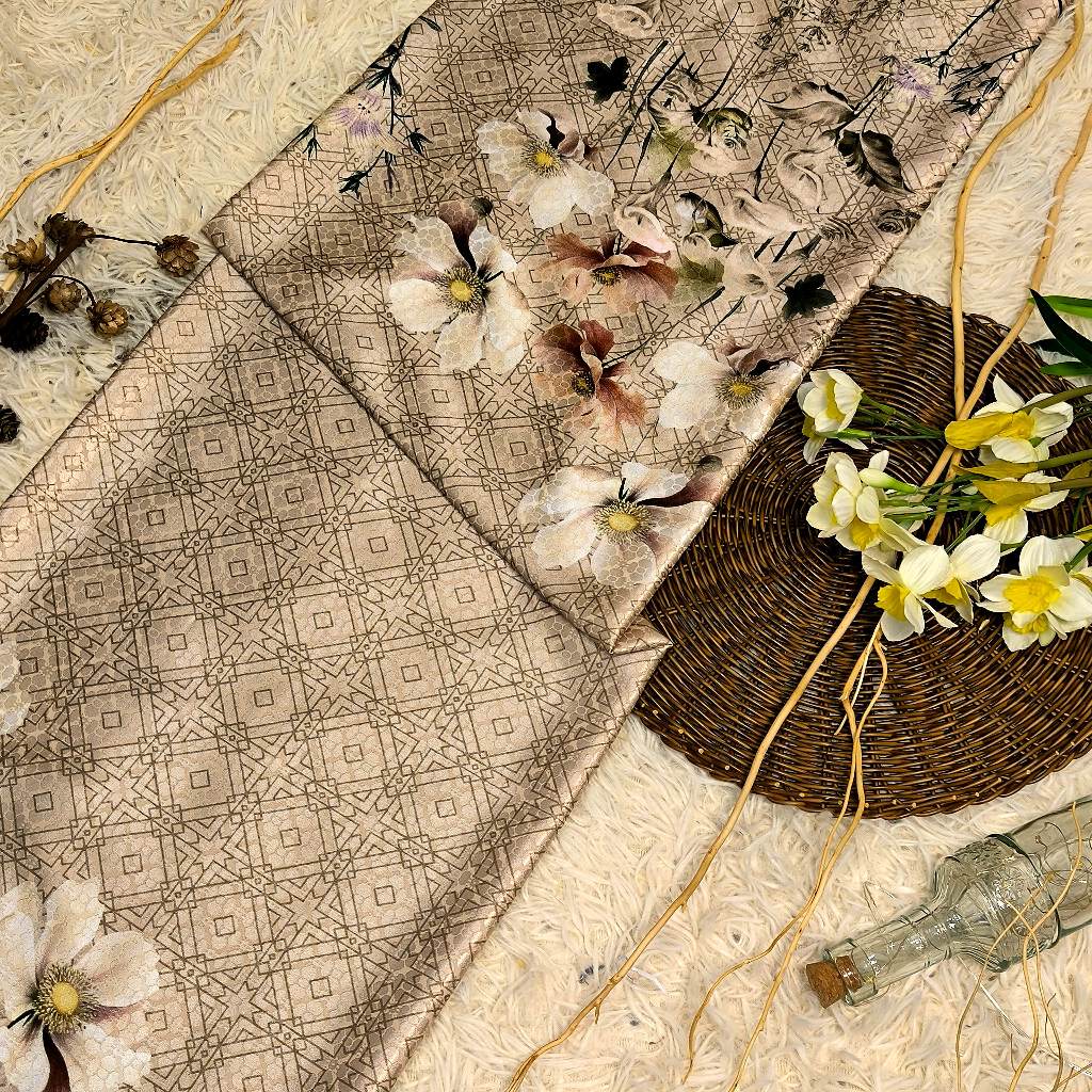 KAMDAR – Ivory Satin Digital Prints | Bunga Magnolia | Corak Digital Moden