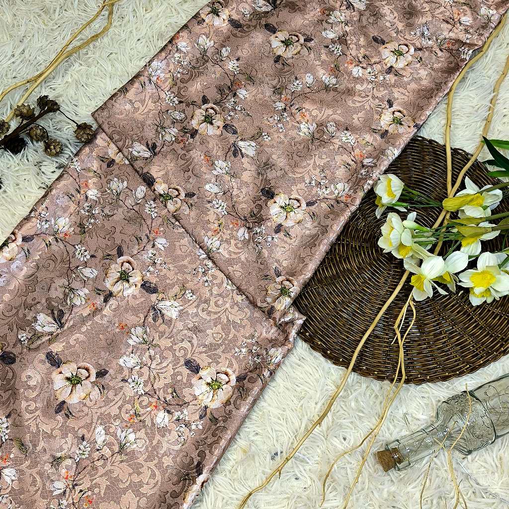 KAMDAR – Ivory Satin Digital Prints | Bunga Magnolia | Corak Digital Moden