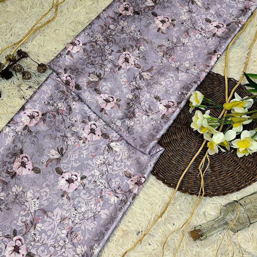 KAMDAR – Ivory Satin Digital Prints | Bunga Magnolia | Corak Digital Moden