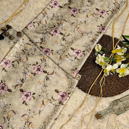 KAMDAR – Ivory Satin Digital Prints | Bunga Magnolia | Corak Digital Moden
