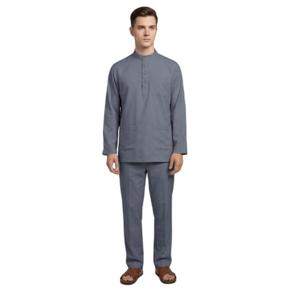 KAMDAR Khalish Modern Cekak Musang Baju Melayu Dewasa Kain Cotton Free Butang